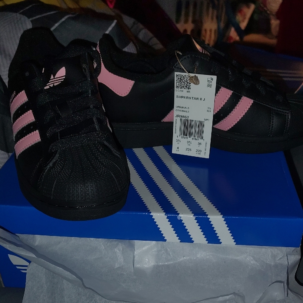Adidas Kids Sneakers Black with Pink Stripes